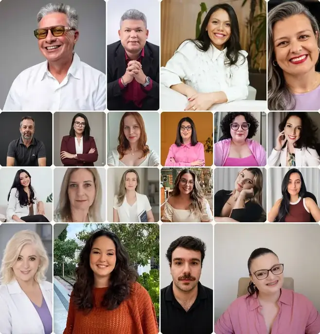 Mosaico com fotos dos psicologos parceiros da Estacao Terapia